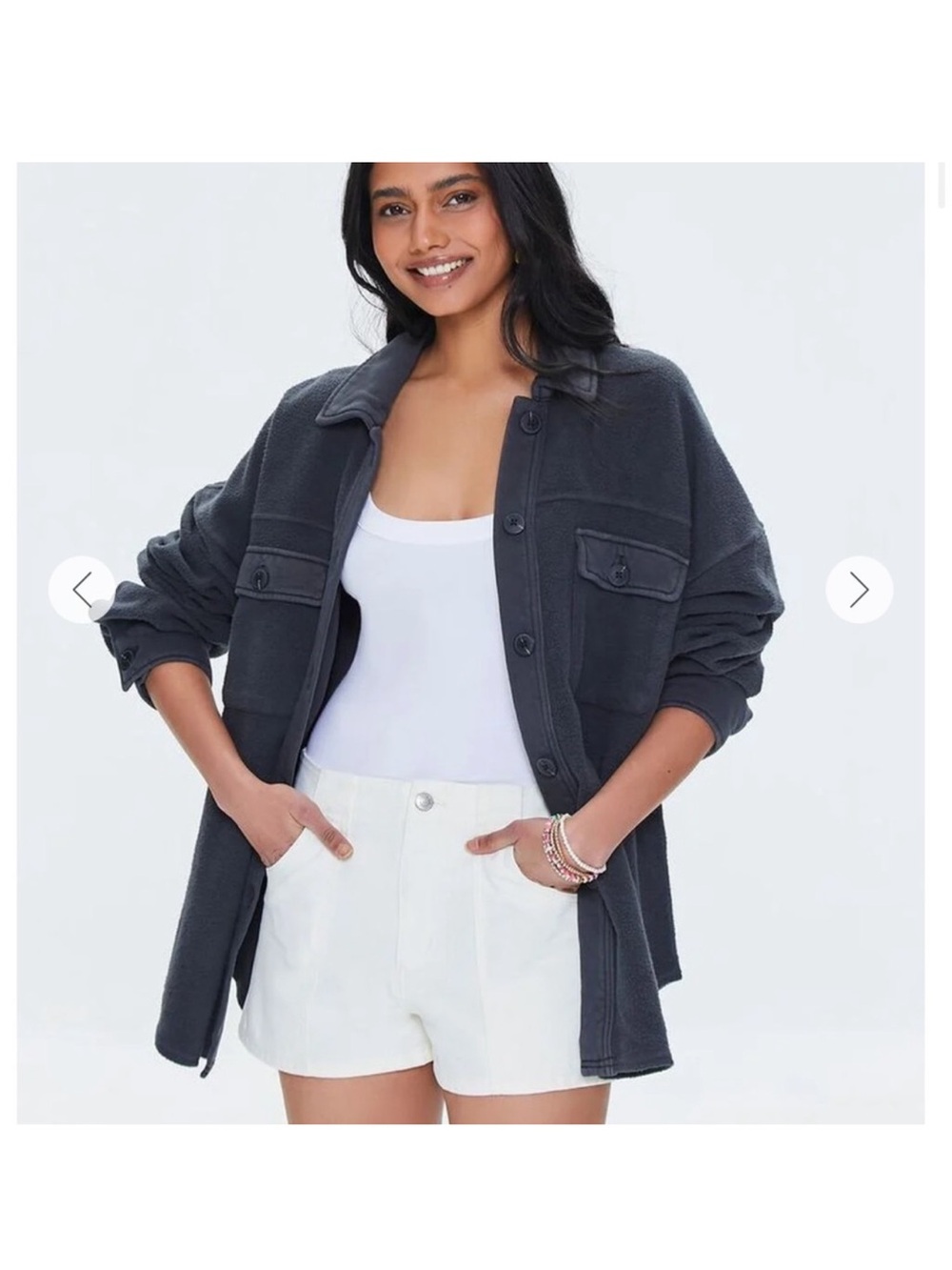 Forever 21 Women’s Charcoal Button-Up Fleece Shirt Jacket